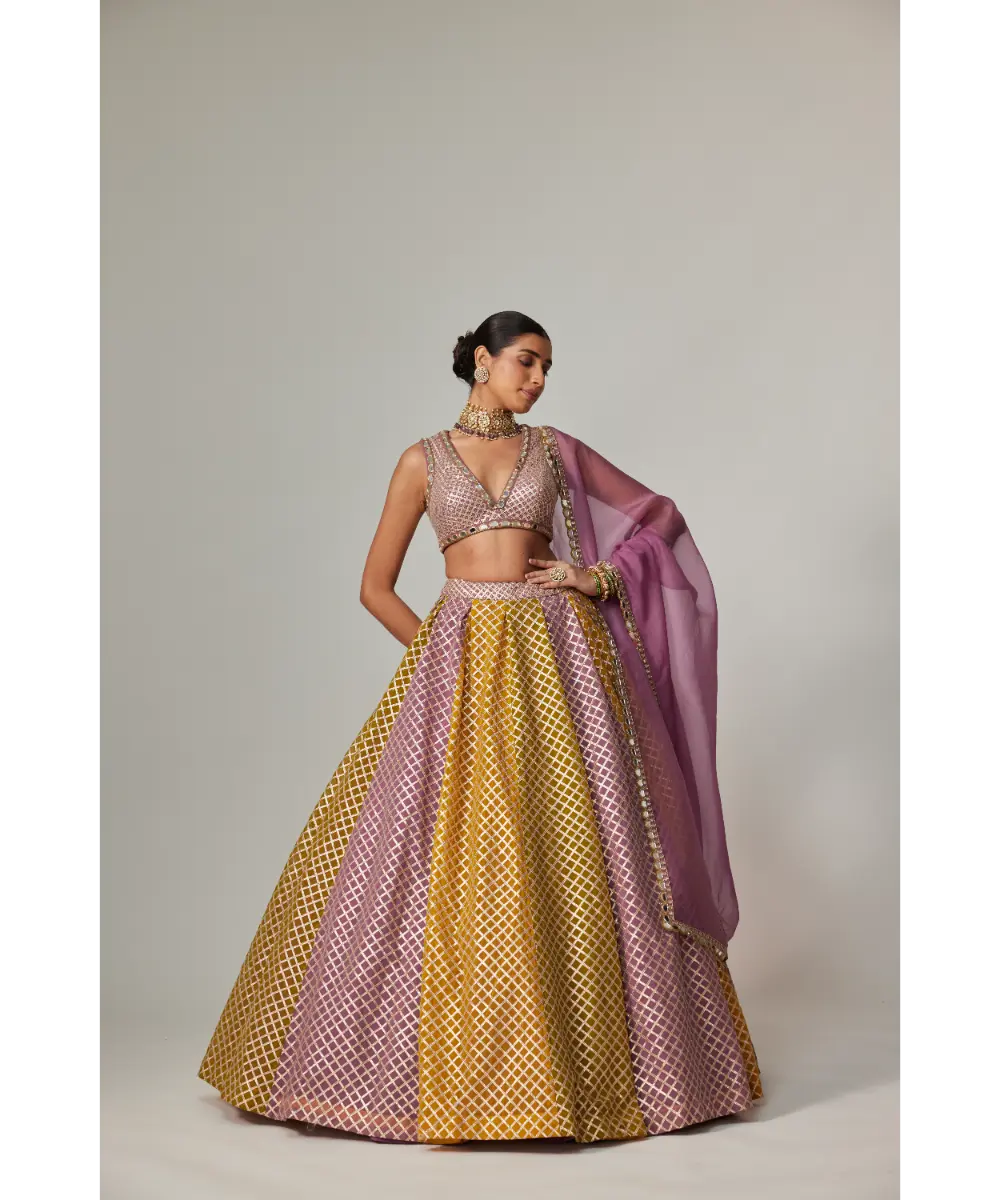 VVANI VATS - Mustard multicolor Crop Top with Dupatta